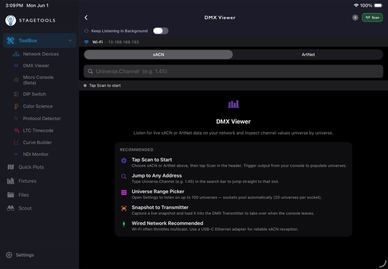 9.2 Choose sACN or ArtNet screenshot