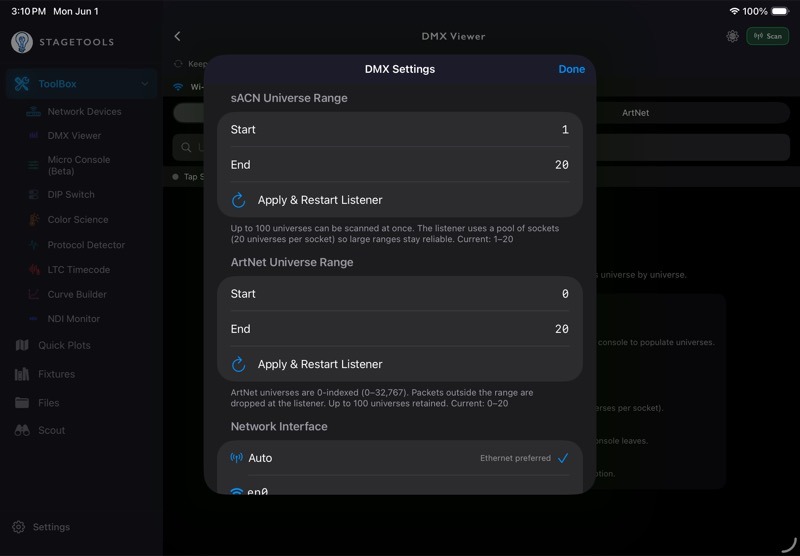 9.4 DMX Settings screenshot