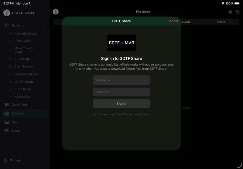 7.2 Sign In to GDTF Share screenshot