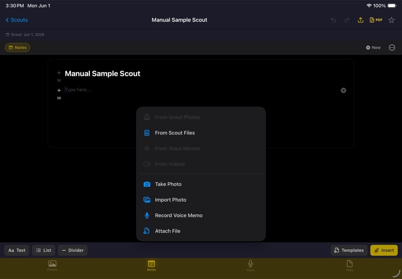 5.7 Insert Scout Media into Notes screenshot